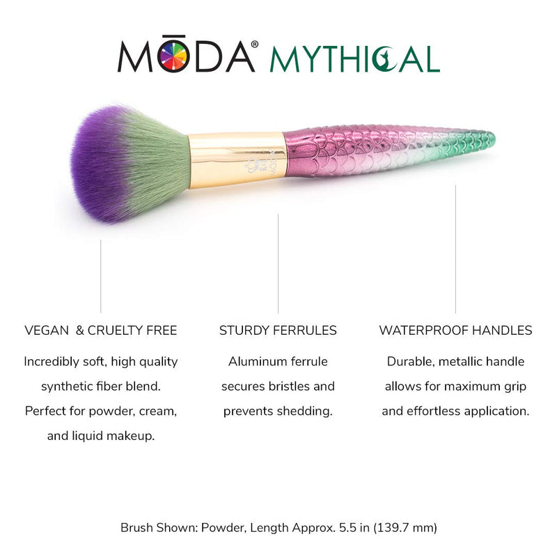 [Australia] - MODA Travel Size Mythical Sweet Siren 6pc Makeup Brush Set with Pouch, Includes - Powder, Complexion, Highlight and Glow, Cease, and Eye Shader Brushes, Multi-Color 