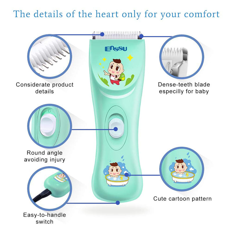 [Australia] - ENSSU Quiet Baby Hair Clippers, Lower Noise Hair Trimmers for Kids Children with Sensory Sensitivity, Cordless Babies Infant Waterproof Professional Hair Cutting Kits 