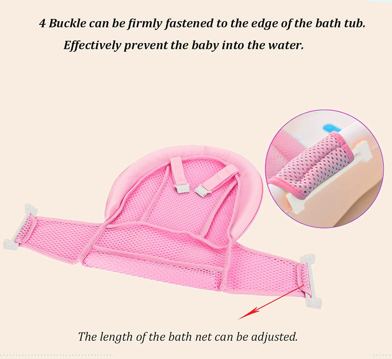 [Australia] - Infant Baby Bath Pad Non Slip Bath Seat Net for Babies Infant Supportive Bathtub Pillow Baby Newborn Bath Support Sling Soft Breathable Bath Cushion 3D Mesh Bath Support Seat Adjustable for 0-36months Pink 