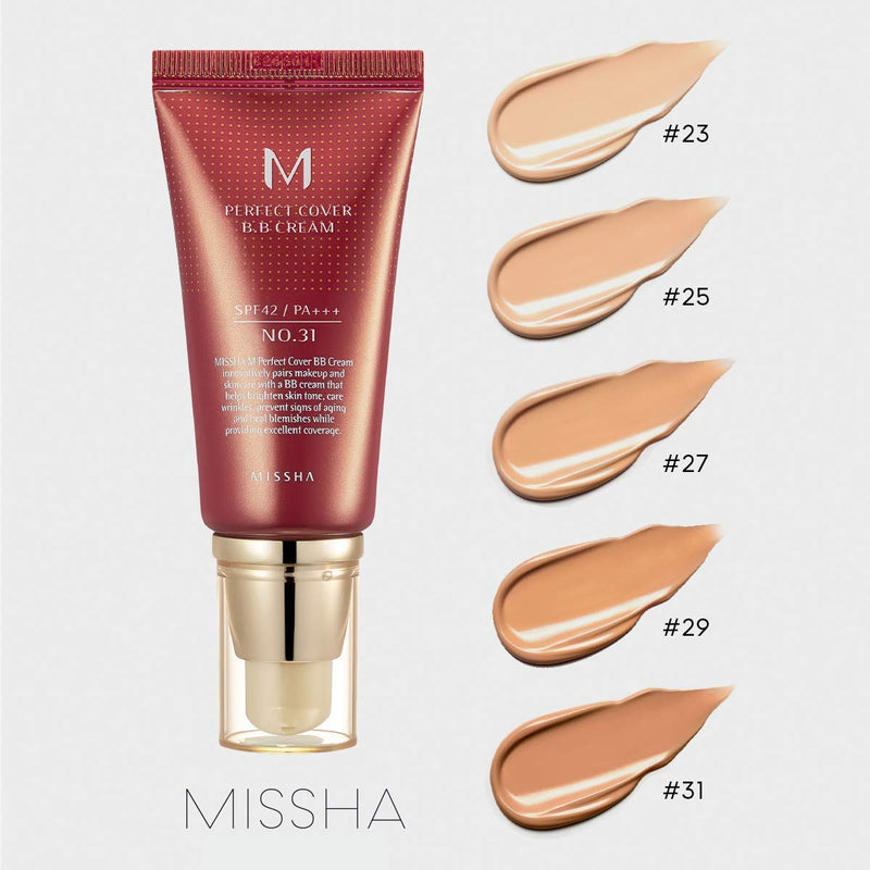 [Australia] - MISSHA M PERFECT COVER BB CREAM #31 SPF 42 PA+++ 50ml-Lightweight, Multi-Function, High Coverage Makeup to help infuse moisture for firmer-looking skin with reduction in appearance of fine lines 