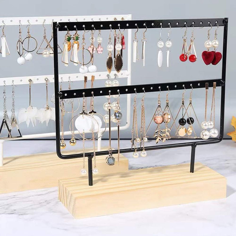 [Australia] - lemonadeus Earrings Organizer Jewelry Display Wood Stand (44 Holes 2 Layers) (Black) Black 