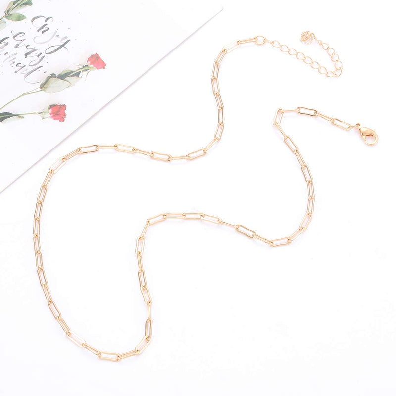 [Australia] - CEALXHENY Paperclip Chain Necklace Bracelet for Women Men Chunky Oval Rectangle Link Choker Necklaces Minimalist Fashion Jewelry Set Gold 