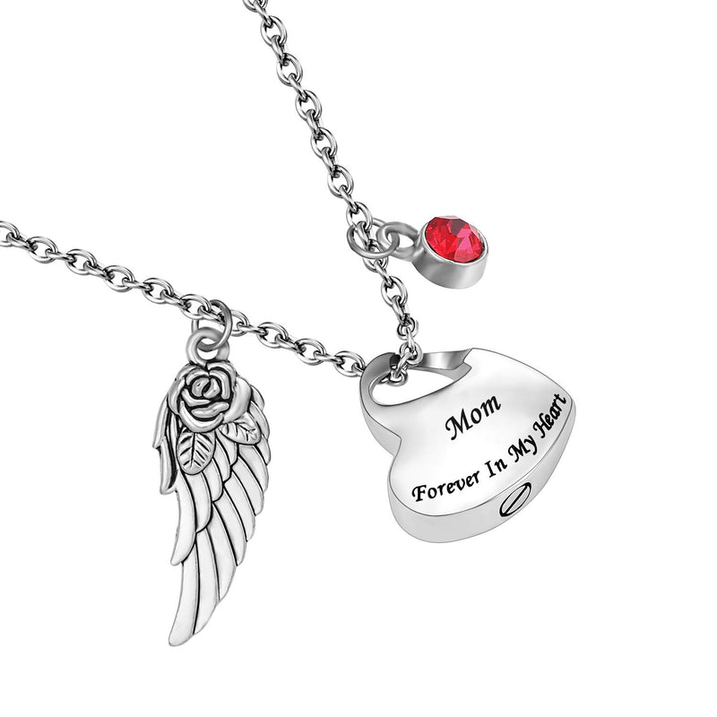 [Australia] - Double Heart Cremation Urn Necklace Comes with Angel Wing and 12 Birthstones Ashes Jewelry Memorial Pendant- Forever in My Heart Mom 