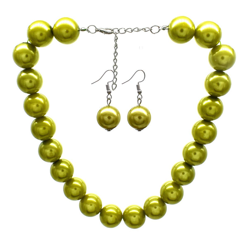 [Australia] - JNF Big Pearl Necklace for Women Faux Pearls Choker Bracelet and Earrings Pearl Jewelry Sets for Wedding Olive Green 