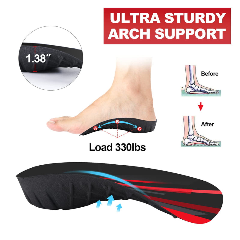 [Australia] - 330+ lbs Plantar Fasciitis Insoles, 3/4 Length High Arch Support Orthotic Inserts for Women & Men Heel Pain, Flat Feet,Heavy Duty Strong Support Pain Relief for Walking Running Black Red L/Men's 9-11, Women's 10-12 