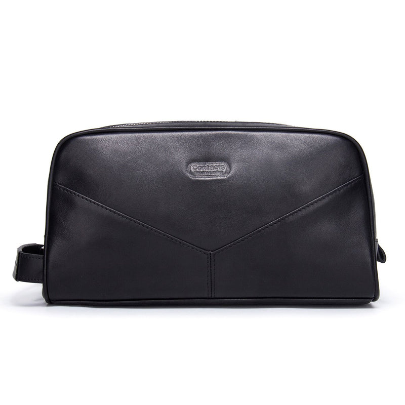 [Australia] - Contact's-Genuine Leather Toiletry Bag Travel Bag with Handle, Water-Resistant Makeup Cosmetic Bag Travel Dopp Organizer Middle 