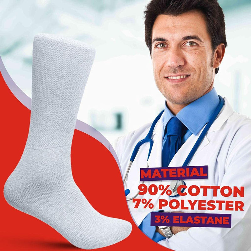 [Australia] - Diamond Star Diabetic Socks, Non-Binding Circulatory Cushion Cotton Crew Diabetic Socks for Men Women 3 Pairs White 13-15 