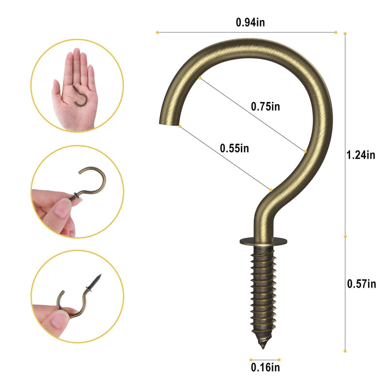 [Australia] - Screw Hooks, RELBRO Bronze 1-1/4 inch Cup Hooks Screw in Metal Heavy Duty Screw Ceiling Wall Hooks Plant Hooks for Hanging Plants Mugs Utensils Jewelry Lights feeders Wind Chimes - 50 Pcs 