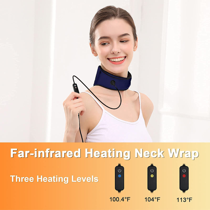 [Australia] - Neck Heat Pad - Neck Pain Relief by Far-Infrared Physical Therapy, Heated Neck Wrap with Adjustable Temperature and USB Cord, Perfect for Injured or Sore Neck，Blue 