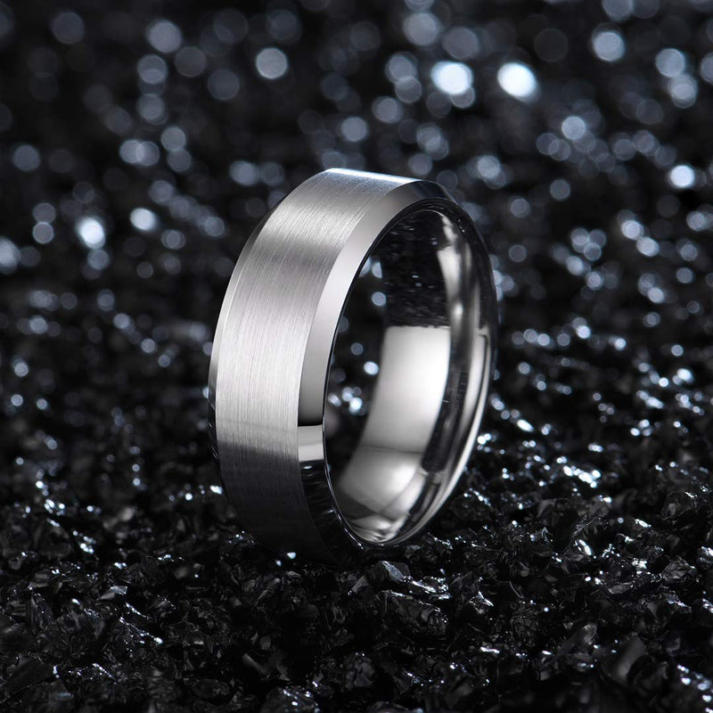 [Australia] - Zoesky 8mm Tungsten Ring Men's Wedding Band Matte Finish Bevel Edges Brushed Comfort Fit Silver 6 