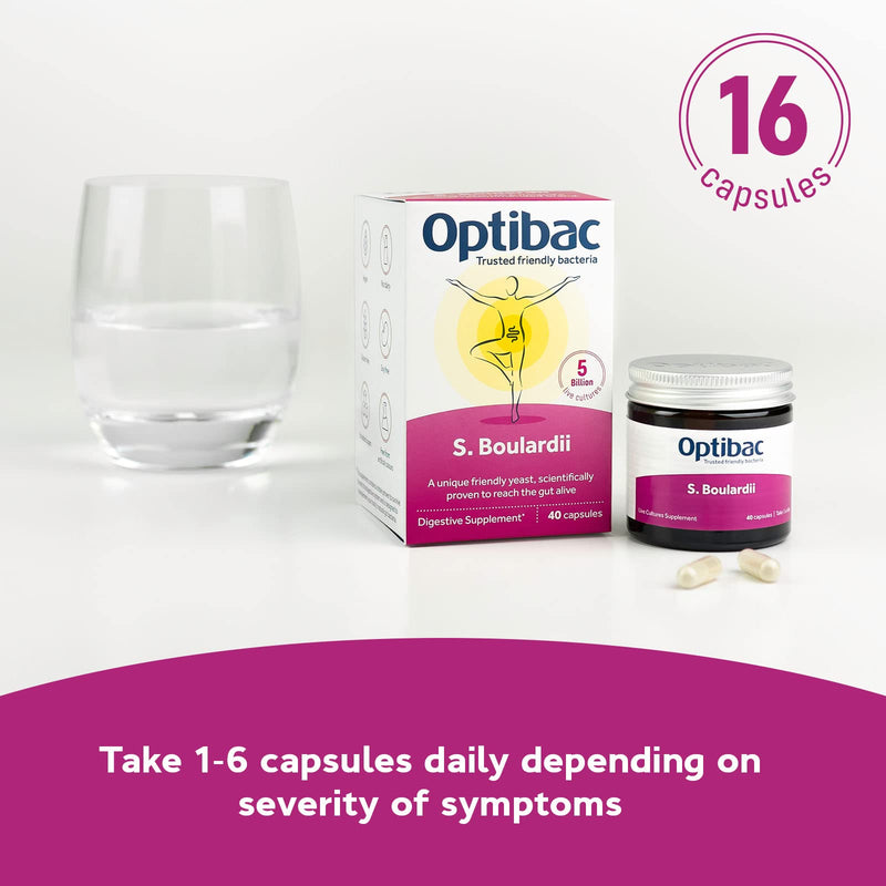 [Australia] - Optibac Probiotics Saccharomyces Boulardii - Vegan Scientifically Proven Digestive Supplement, 5 Billion CFU - 16 Capsules 16 Count (Pack of 1) 