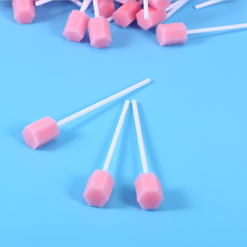 [Australia] - Supvox 200pcs Unflavored Disposable Oral Swabs Disposable Oral Care Sponge Swab Tooth Cleaning Tips (Pink) 
