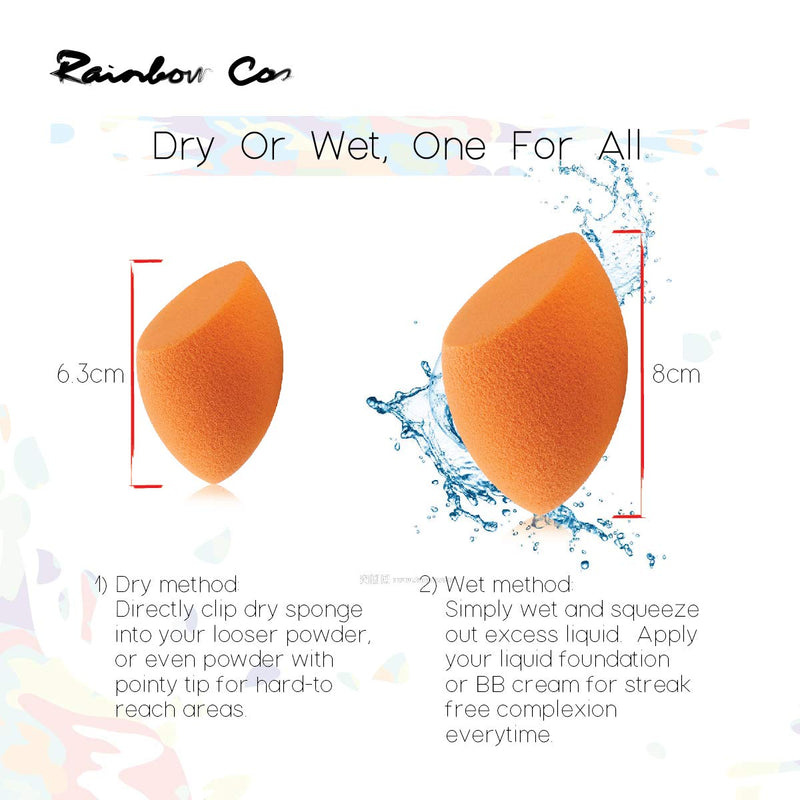 [Australia] - Rainbow Cos Premium Flat Edge Olive Sponge Beauty Foundation Sponge Blender for Applicator, Foundation and Highlight (Orange) Orange 