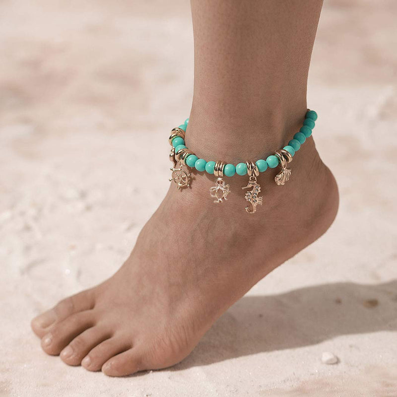 [Australia] - Simsly Boho Anklets Pendant Ankle Bracelets Turquoise Green Beach Foot Chain Jewelry for Women and Girls 