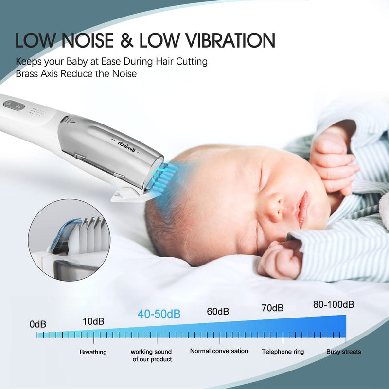 [Australia] - Bimirth Baby Hair Clipper, Silent Hair Clippers for Children, Quiet Kids Hair Trimmer, Cordless Toddler Haircut Machine in Bag for Easy Storage, USB Rechargeable, Waterproof, 3 Guide Combs (Vacuum) white-S15 
