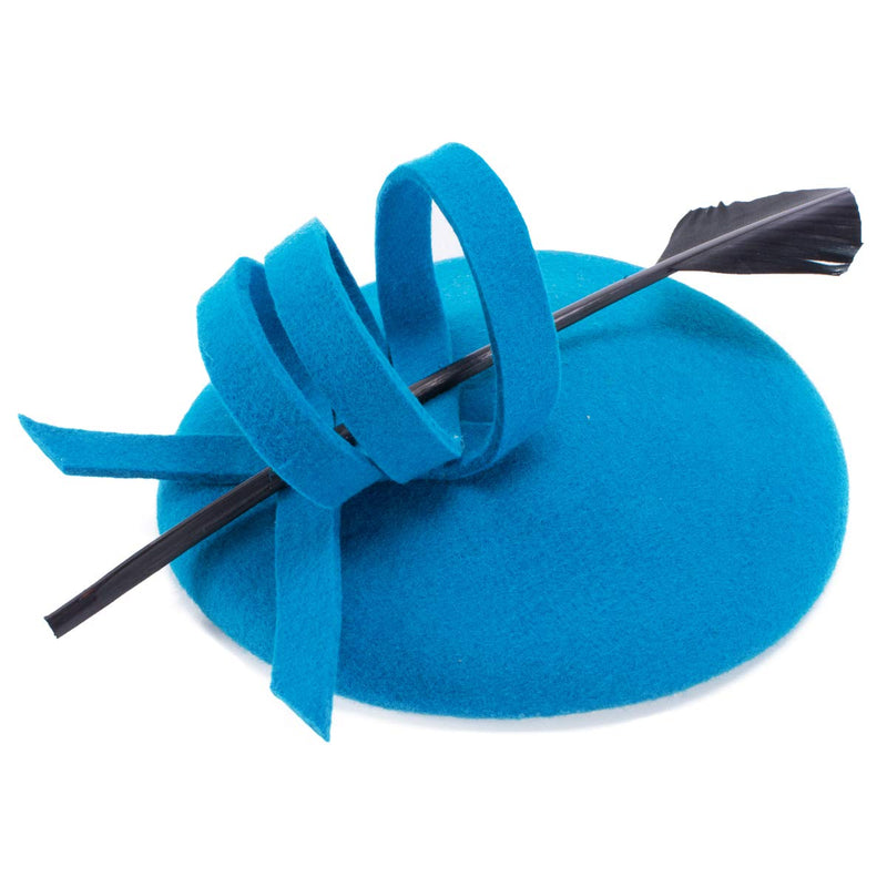 [Australia] - Ladies Curly Feather Felt Wool Fascinator Pillbox Tilt Cocktail Formal Hat A145 Blue 