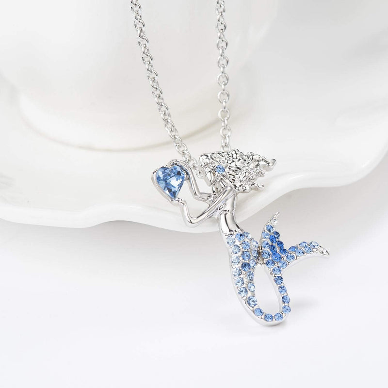 [Australia] - luomart Little Mermaid Necklaces for Girls,Birthstone Pendant Jewelry Gifts Set for Women Teens Girls Blue 