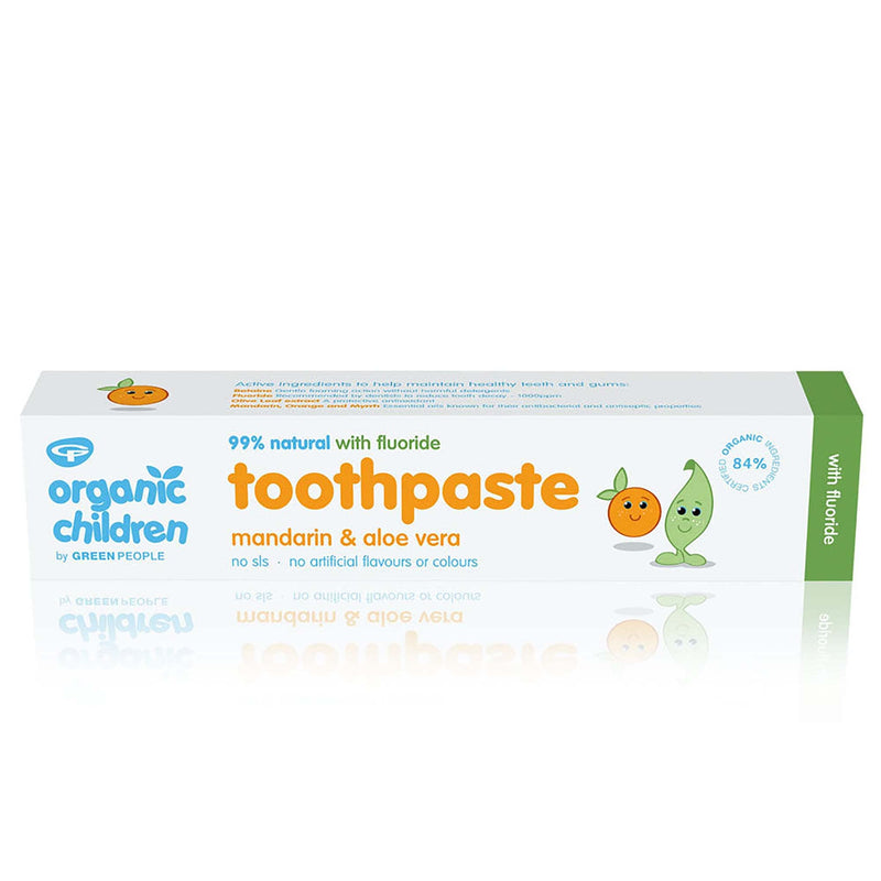 [Australia] - Green People Organic Children Mandarin & Aloe Vera Toothpaste 50ml – with Fluoride | 100% Natural Toothpaste for Babies & Kids | Safe if Swallowed | SLS-free | Non Mint Toothpaste for Kids 