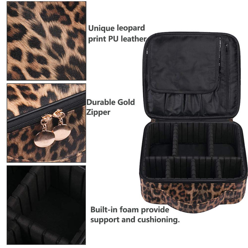 [Australia] - OXYTRA Makeup Bag Leopard Print PU Leather Travel Cosmetic Bag for Women Girls - Cute Large Makeup Case Cosmetic Train Case Organizer with Adjustable Dividers for Cosmetics Make Up Tools 