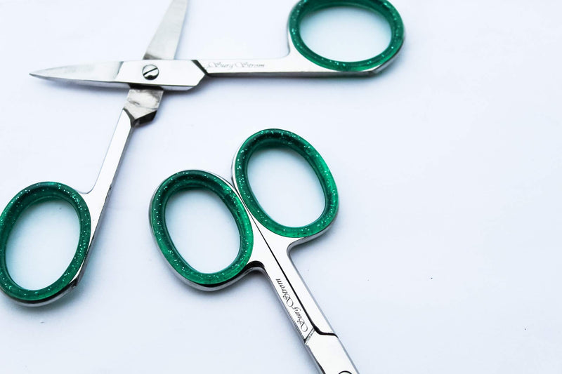 [Australia] - Surgstrom Premium 3.5 inch 2 pcs Manicure Scissors Stainless Steel Cuticle Pedicure Beauty Grooming Tool for Nail, Eyebrow, Eyelash, Dry Skin Steel Blade Scissor with Green Padding 2 Scissors set 