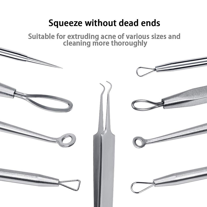 [Australia] - 5PCS Blackhead Remover Tool Set Acne Extractor Comedone Pimples Spot and Zit Removal Tool With Case (Silver) Silver 