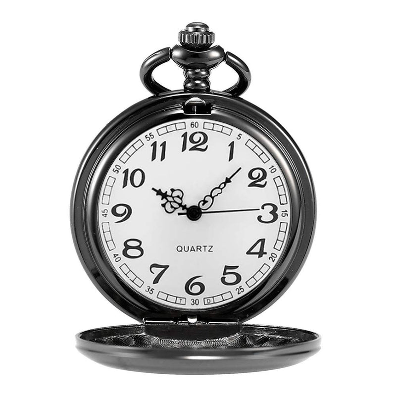 [Australia] - Set of 2 Classic Pocket Watch with Chain for Men and Women Black Black 