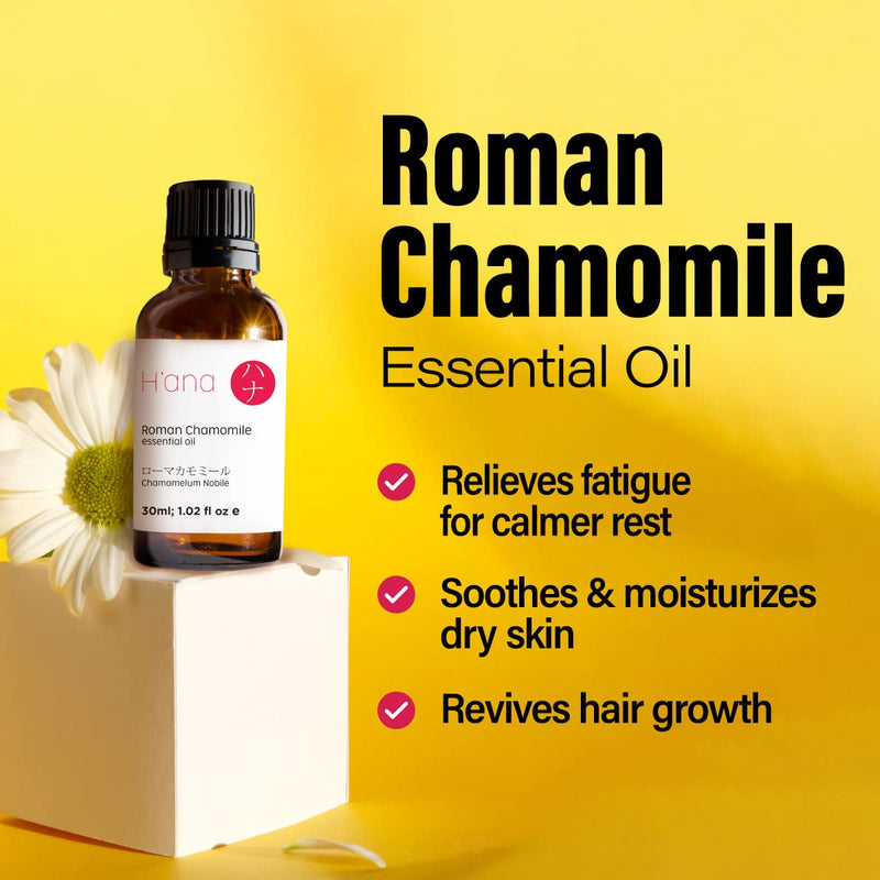 [Australia] - H’ana Roman Chamomile Essential Oil (1.02 Oz) – Floral, Skin-Soothing and Calms Stress – Pure, Natural Roman Chamomile Oil 30 ml (Pack of 1) 