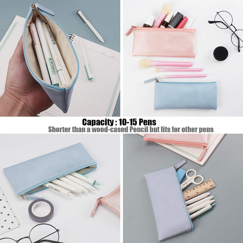 [Australia] - EONMIR PU Leather Pencil Cases Pouch Bag with Zipper,Small Simple Pencil Pouches, Makeup Pouch, Cosmetic Pouch (Blue+Pink) Blue+pink 