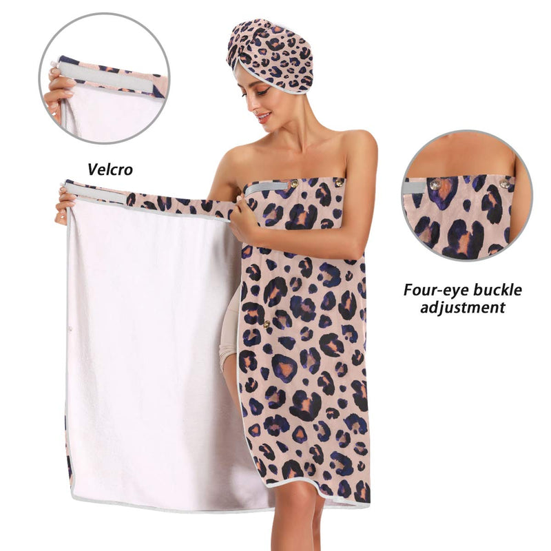 [Australia] - STAYTOP 3PCS Wrap Bath Towels Set for Women, Fashion Leopard Animal Print Double Adjustable Closing Quick Dry Hair Cap Bath Towel for Spa, Shower, Bathtub, Gym A1 