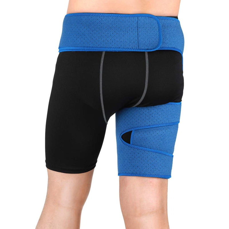 [Australia] - Groin Support Wrap Compression Hip Brace Thigh Sleeve Adjustable Pain Relief for Hip, Groin, Quad, Hamstring Fit Thigh Support For Men Women 