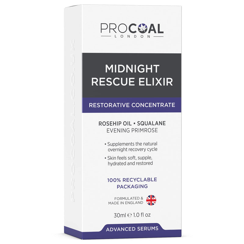 [Australia] - Procoal Midnight Rescue Elixir 30ml - Anti Ageing Face Serum For Soft, Supple, and Glowing Skin, Botanical Face Oil With Rosehip Oil, Evening Primrose & Squalane, Cruelty-Free, Made in UK 