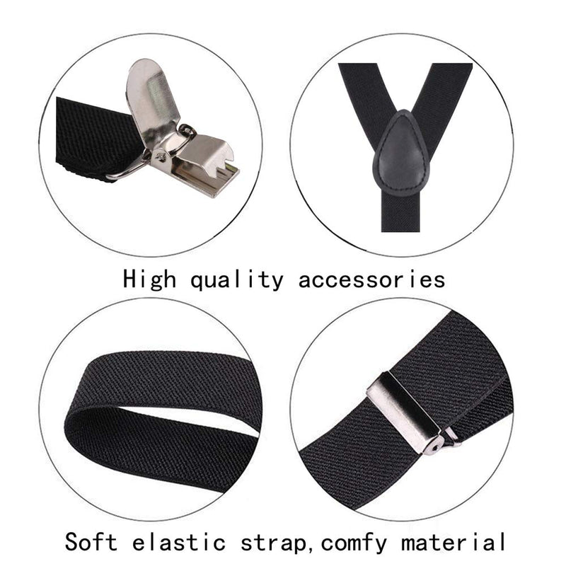 [Australia] - GHCHOL Suspenders for Mens with Strong Metal Clips Adjustable Elastic Y Style Leather Heavy Pants Suspender for Wedding&Party Black 