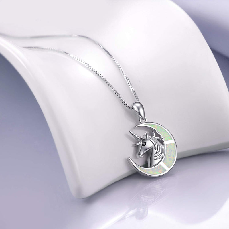 [Australia] - YFN Unicorn Gifts Created Opal Pendant Necklace 925 Sterling Silver Unicorn Jewelry for Women Girls White Opal Unicorn Gifts 