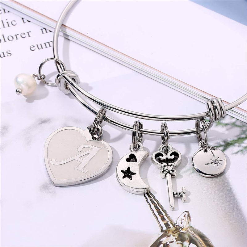 [Australia] - M MOOHAM Initial Charm Bracelets for Women Gifts - Engraved 26 Letters Initial Charms Bracelet Stainless Steel Bangle Bracelet Birthday Christmas Jewelry Gift for Women Teen Girls A - Heart 