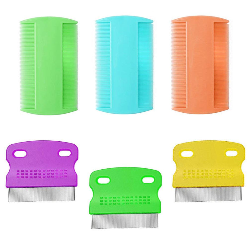 [Australia] - 6Pcs Double Sided Nit Comb Metal Head Lice Comb Lice Treatment Plastic Flea Removal Combs for Adults Kids Dogs Cats(Random Colour) 