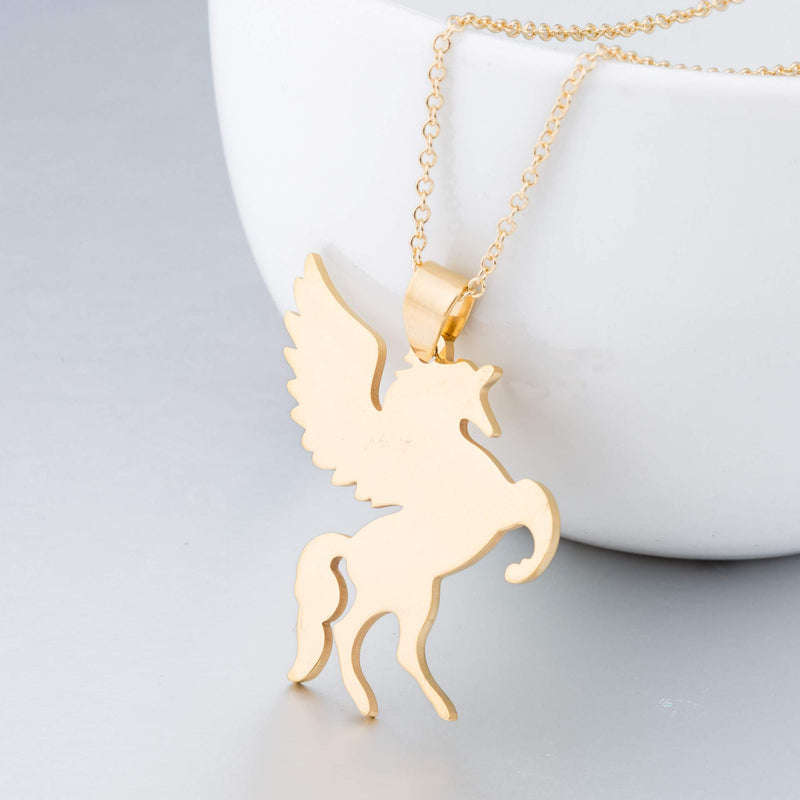 [Australia] - MIXIA Simple Lucky Unicorn Pegasus Animal Pendant Necklace for Women Girls Flying Horse Jewelry 18" Gold 