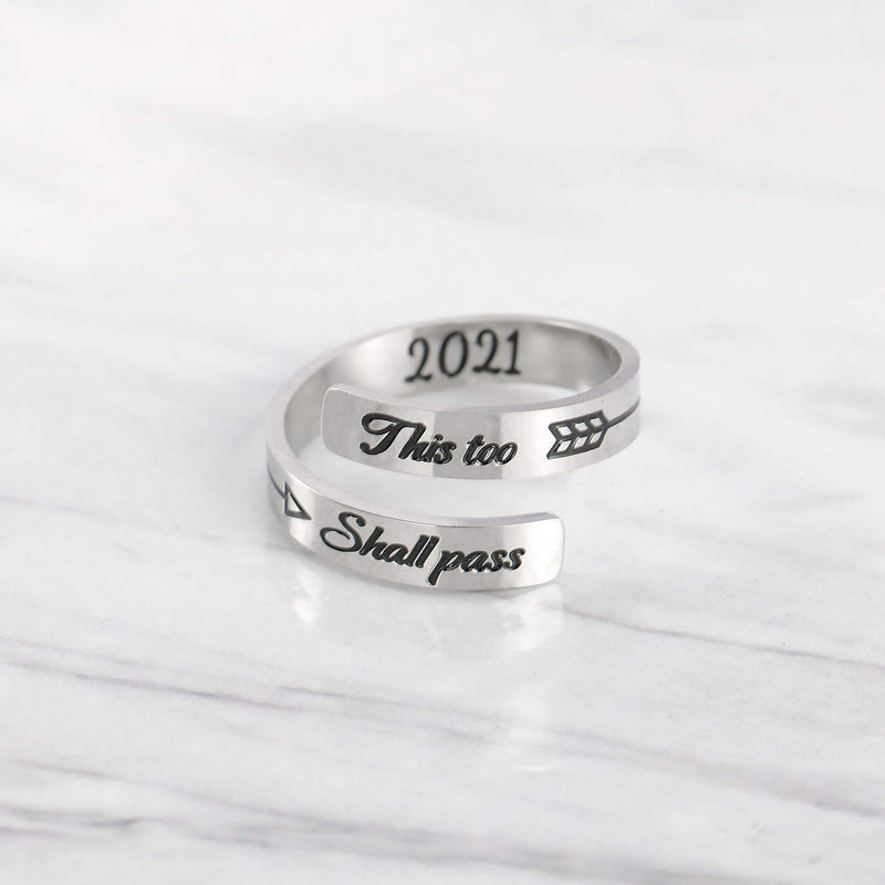 [Australia] - liforlove Graduation Gift Her 2021 Inspirational Ring Stainless Steel Ring Adjustable Motivational Statement Ring Gaduation Ring for Graduates Girls Boys Best Friend 2021 This too Shall Pass Ring Silver 