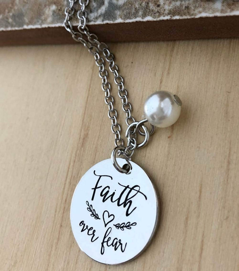 [Australia] - PammyJ Faith Over Fear Necklace for Girls – Inspirational Jewelry Gifts for Women, 18" + 2" ext 