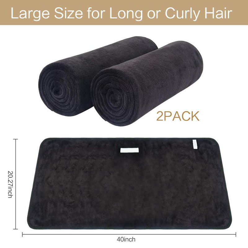 [Australia] - Sunland Microfiber Hair Drying Towel 2 Pack Super Absorbent Quick Dry Magic Hair Turban for Drying Long Hair Soft and Large 20 inch X 40 inch Black 20inchX40inch Blackx2 