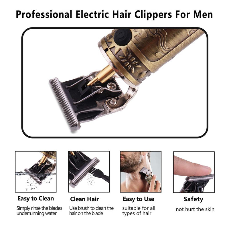 [Australia] - VAGARY Professional Electric Hair Clippers for Men,T Blade Beard Hair Trimmer,Clippers Cordless & Rechargeable Electric Shaver Haircut Clipper with Guide Combs,Home Barber Salon Set (Bronze) 