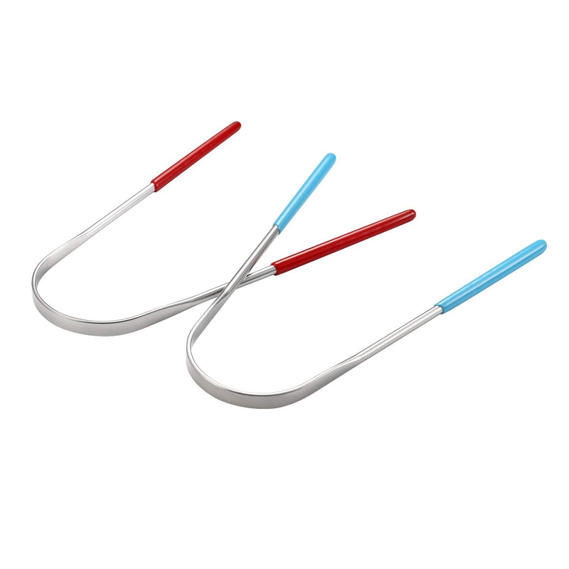 [Australia] - Vtrem Tongue Scraper Stainless Steel 2 Pack Tongue Cleaner Reusable Lifetime Dental Scrapers Get Rid of Bacteria and Bad Breath, (Blue & Red) Blue & Red 