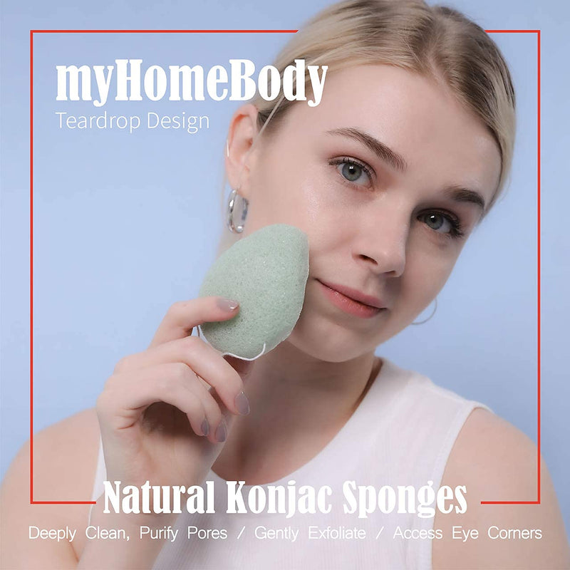 [Australia] - Natural Konjac Facial Sponges – Teardrop Shape - for Gentle Face Cleansing and Exfoliation - with Activated Charcoal and Aloe Vera, 4pc Set 2 Aloe Green, 2 Charcoal Gray 