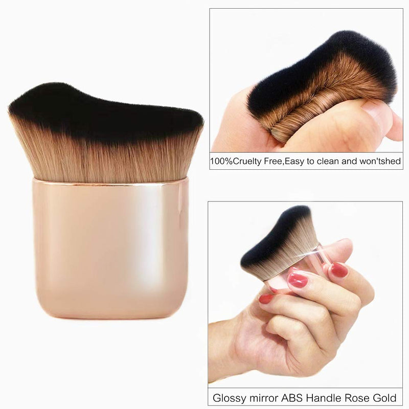 [Australia] - GOERTI Powder Mineral Brush Kabuki Makeup Brush for Face Large Coverage Mineral Loose Powder or Liquid Foundation, Angled Blush Brush Curvature Fits Cheek and Jaw (Pink gold) Pink gold 