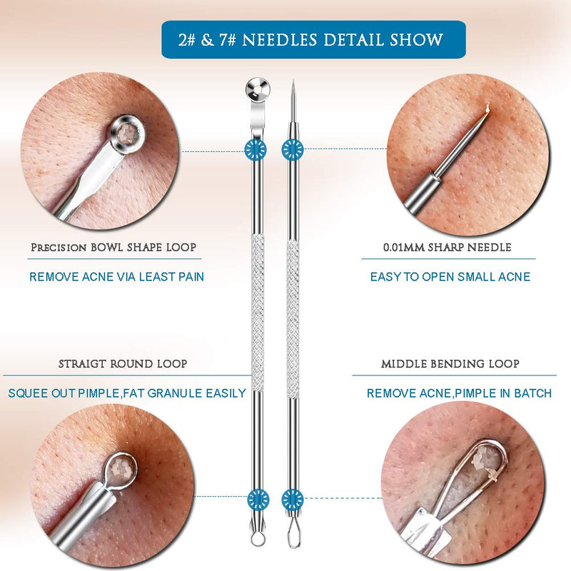 [Australia] - [Dual Ended] 7PCS Blackhead Remover, Comedone Pimple Extractor, Acne Whitehead Blemish Removal Kit, Professional Stainless Steel Clean Tool, For Face Nose Chin Cheek Forehead 