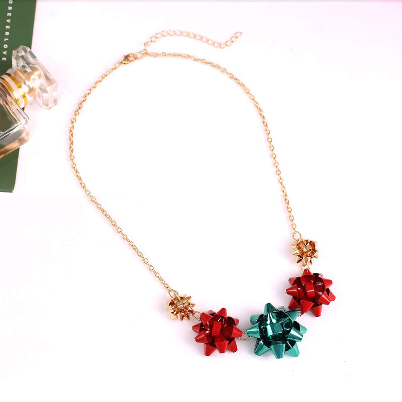 [Australia] - VOGUEKNOCK Gift Bow Necklace Christmas Bow Collar Necklace Xmas Jewelry Gift Red Green Bows Gold 