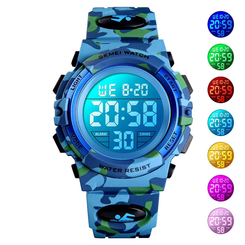 [Australia] - Kids Digital Watch Alarm Clock 12/24 H Stopwatch 7 Colorful Led Boy Girl Wristwatch Kids Watches Multi Function 50M Waterproof Children Sports Watches 