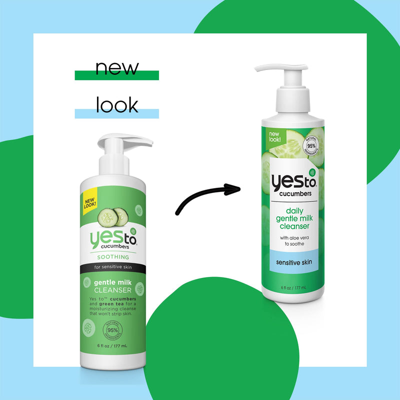 [Australia] - Yes To Cucumbers Daily Gentle Milk Cleanser, Soothing Face Wash That Won't Strip Your Skin & Holds Moisture, With Cucumber Extract, Soy Proteins & Green Tea, Natural, Vegan & Cruelty Free, 6 Fl Oz Sensitive Skin (Cream) 