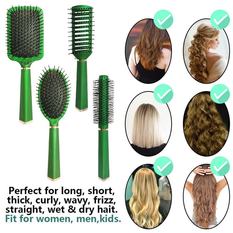 [Australia] - 4 Pcs Hair Brush Set,Anti Static Massage Oval Comb,Detangling Brush Round Hair Brush Vent Hair Brush ,Professional Styling Hair Brush for Men Women Pearlescent Green 