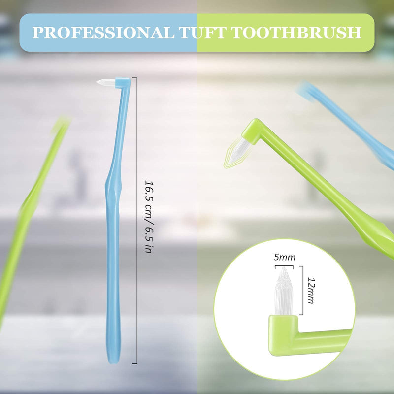 [Australia] - 2 Pieces Tuft Toothbrush Tufted Brush, Slim Interspace Teeth Brushes Trim Tooth Toothbrush for Detail Cleaning (Green, Blue) Green, Blue 