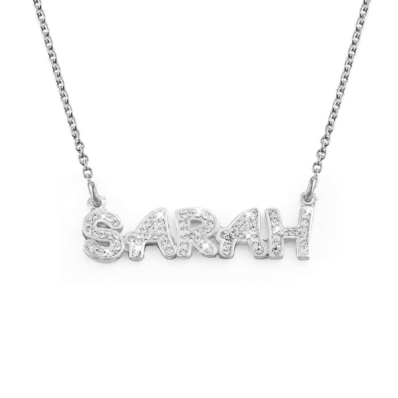 [Australia] - MyNameNecklace Personalized Swarovski Crystal Name Necklace- Custom Nameplate Pendant Silver 925 & Gold Plating Birthday Jewelry Gift Sarah- Silver 925 